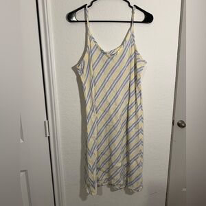 Flax Adjustable Spaghetti Strap Striped Linen Blend Mini Dress Womens Size Large